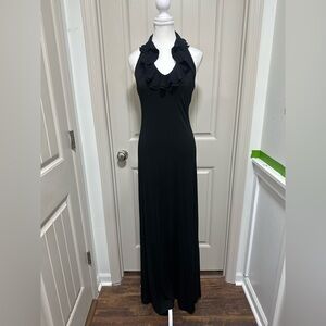 Ralph Lauren Black Ruffle Halter Maxi Dress